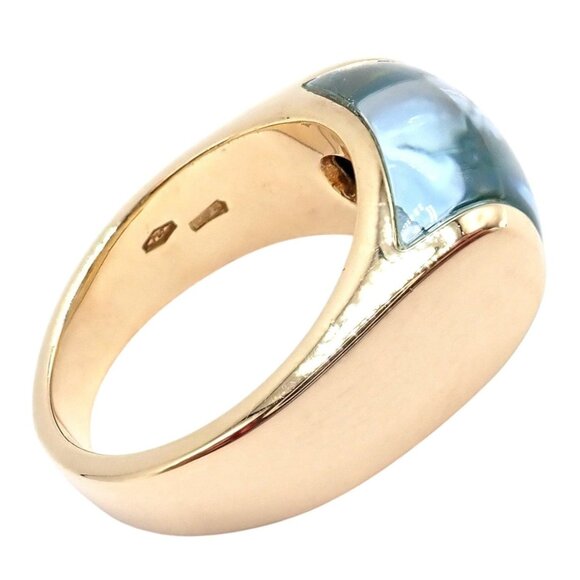 Authentic Bulgari Bvlgari Tronchetto 18k Yellow Gold Blue Topaz Ring sz 5.5 - Picture 9 of 11